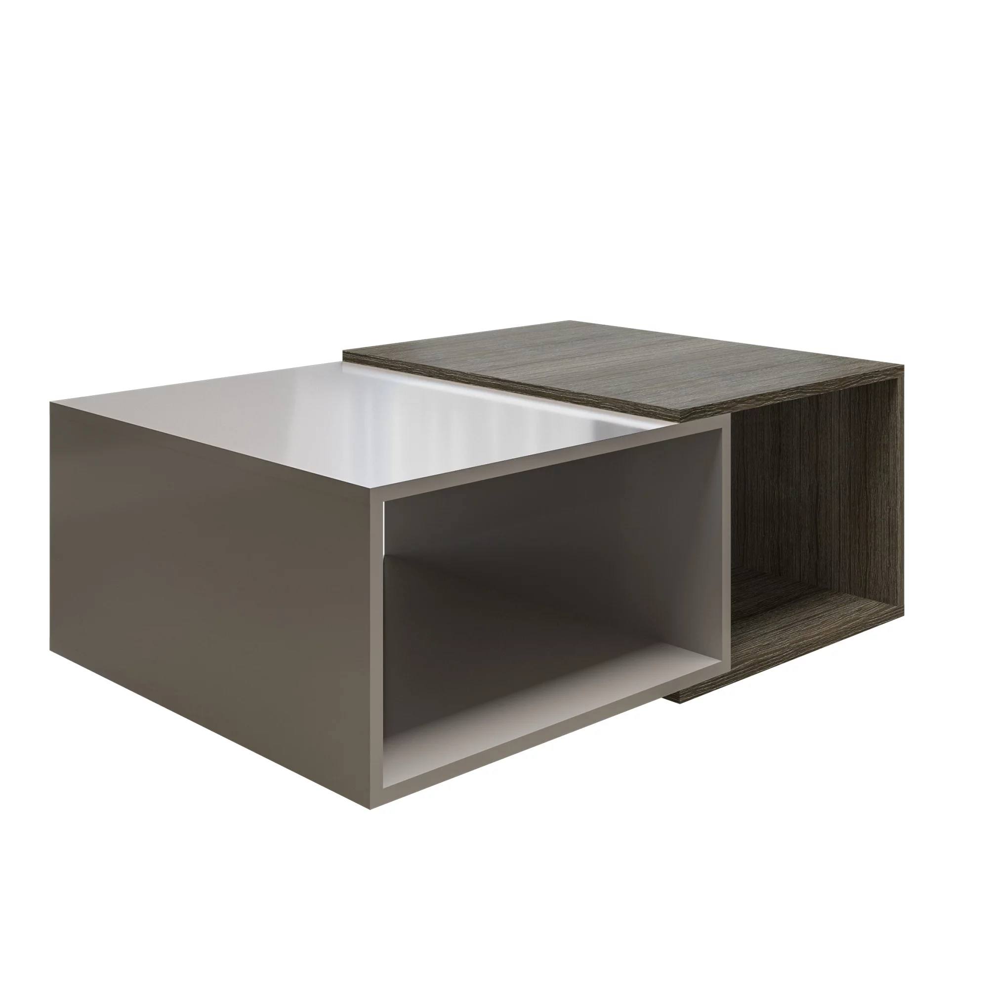 35 Inch Wooden Coffee Table with Open Compartments, Gray and Brown