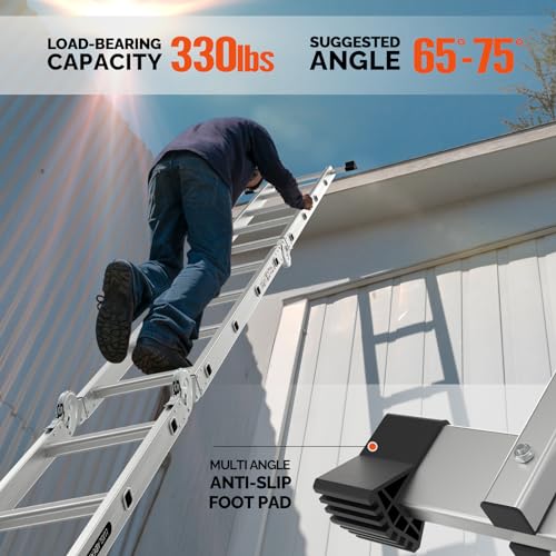 LUISLADDERS Folding Ladder Multi-Purpose Aluminium Extension 7 in 1 Step Heavy Duty Combination EN 131 Standard (12.5 Feet)