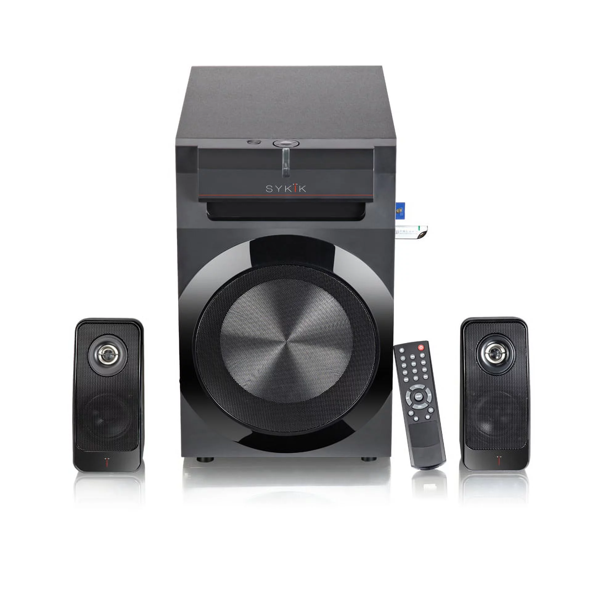 sykik power spp0298bt, bluetooth powerful 210w rms, with 8 active subwoofer , 2x 8 passive, remote control, sd , usb and fm radio