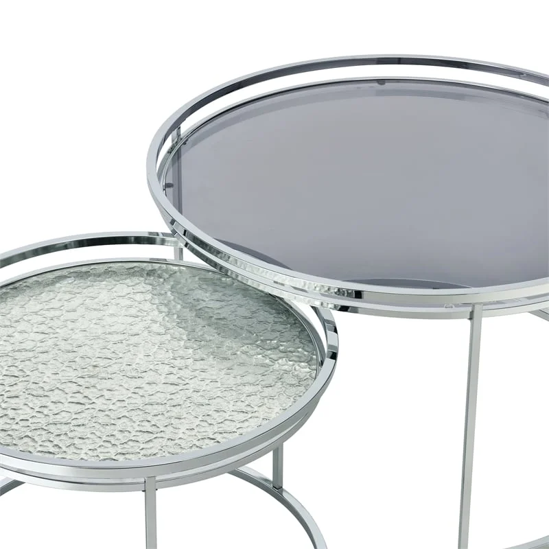 Bowery Hill Metal Glass Top 2-Piece Nesting Tables Set in Gray