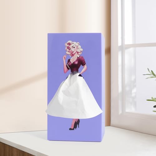 Creative Tissue Boxes Lavender Lady Skirt Tissue Box Funny Vintage Lady Up Dress Design Tissue Box Cover for Facial Tissues, Office Countertops Living Room,Bedroom Rectangular Decor(Purple)