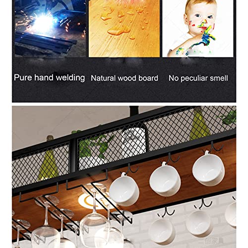 Hanging Wine Rack - Ceiling Wine Bottle Rack, Upside Down Wine Glass Holder, 1-layer Wrought Iron Shelving, Modern Wooden Wall Shelf, Plant Stand In The Corner Of The Living Room, Can Bear 50KG Full