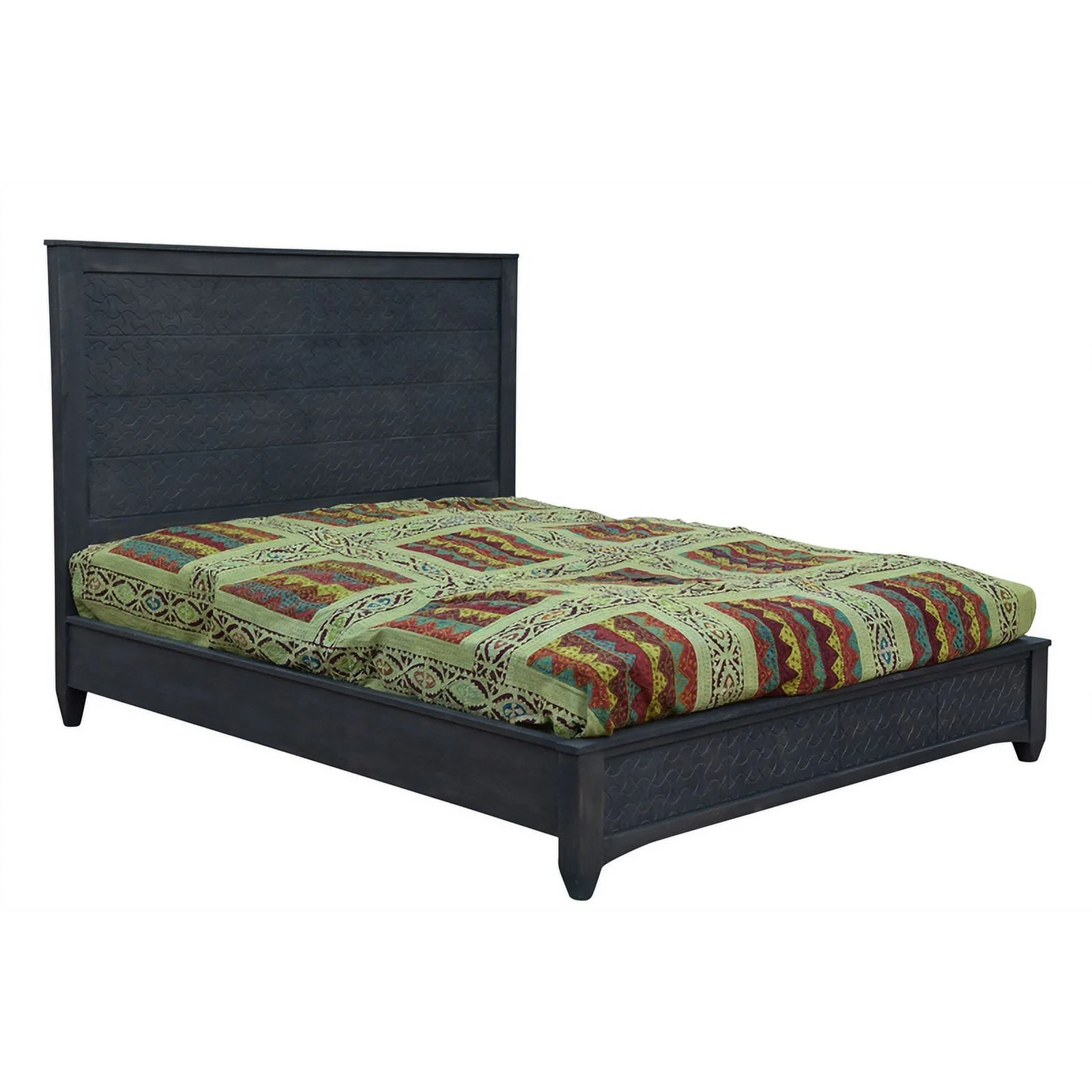 Gridley Mango Solid Wood Hand-Carved California King Sized Bed in Gray Wash