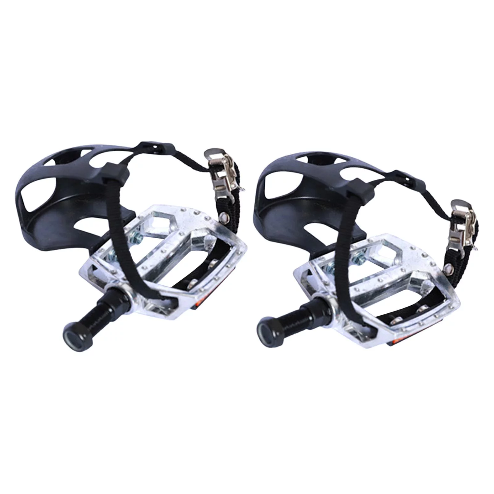 Stationary Bike Pedals, 1 Pair Exercise Bike Pedals with Straps and Toe Clips, Fits for Flat Exerciser Equipment & Exercise Bike , Long 14mm spindle