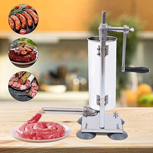 Sausage Stuffer, Stainless Steel Sausage Maker, 3L 6LBS Vertical Meat Sausage Stuffer Machine with 8 Stuffing Tubes Attachment for Professional Commercial Kitchen and Household Use