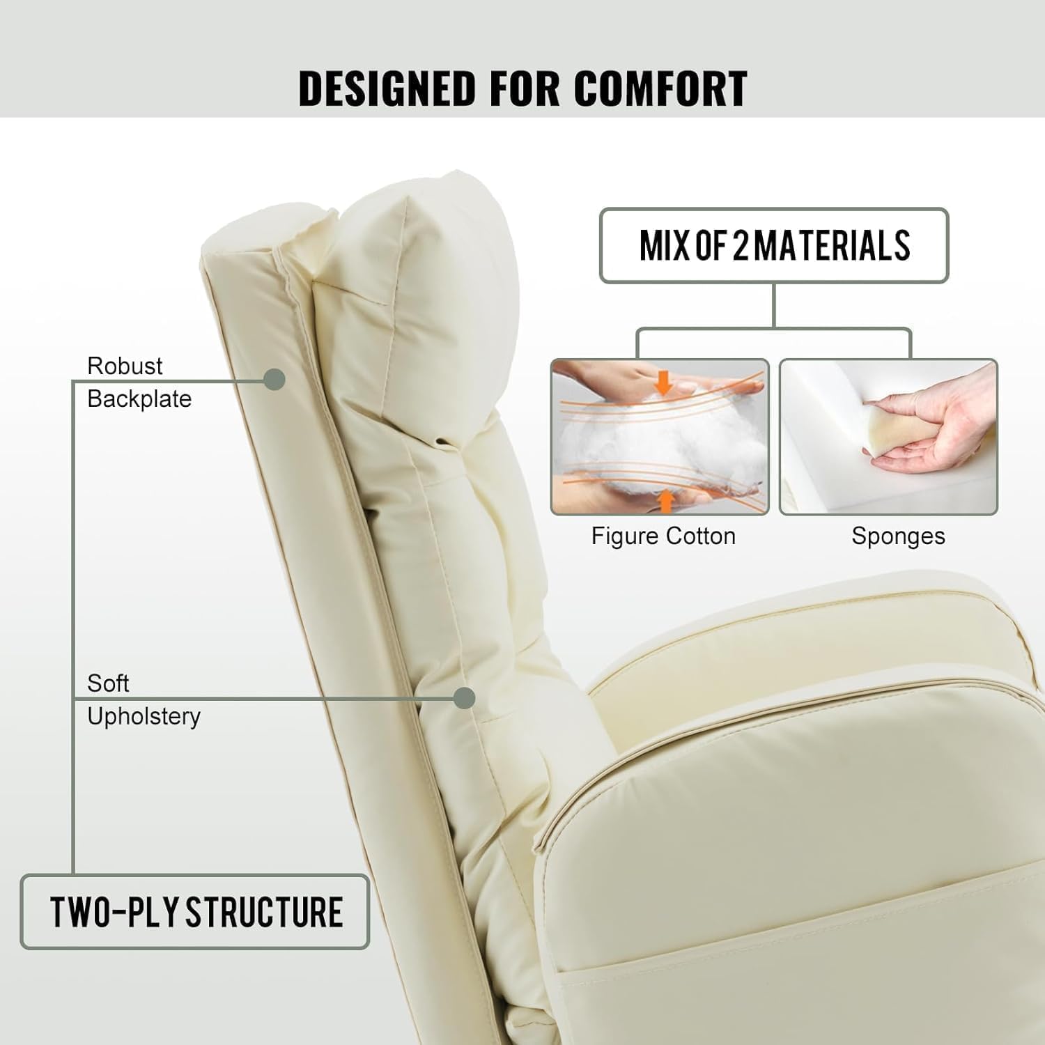 Home Office Chair with Footrest, High-Back PU Leather Computer Desk Chair, Executive Rolling Swivel Chairs with Leg Rest and Double Thick Cushion, White Office Chair (Cream White)