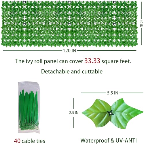 Artificial Ivy Privacy Fence Wall Screen,40X120 in UV-Anti Faux Greenery Backdrop Ivy Vine Leaf Hedges Fence Panels for Patio, Balcony, Garden, Backyard Indoor Outdoor Green Wall Decor