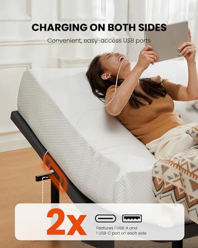 Amada Queen Adjustable Bed Frame with Massage, Head & Foot Incline, Wireless Remote, 4 Built-in USB Ports, LED Night Light, 4 Height-Adjustable Legs, Electric Bed Base, 01B-Q1