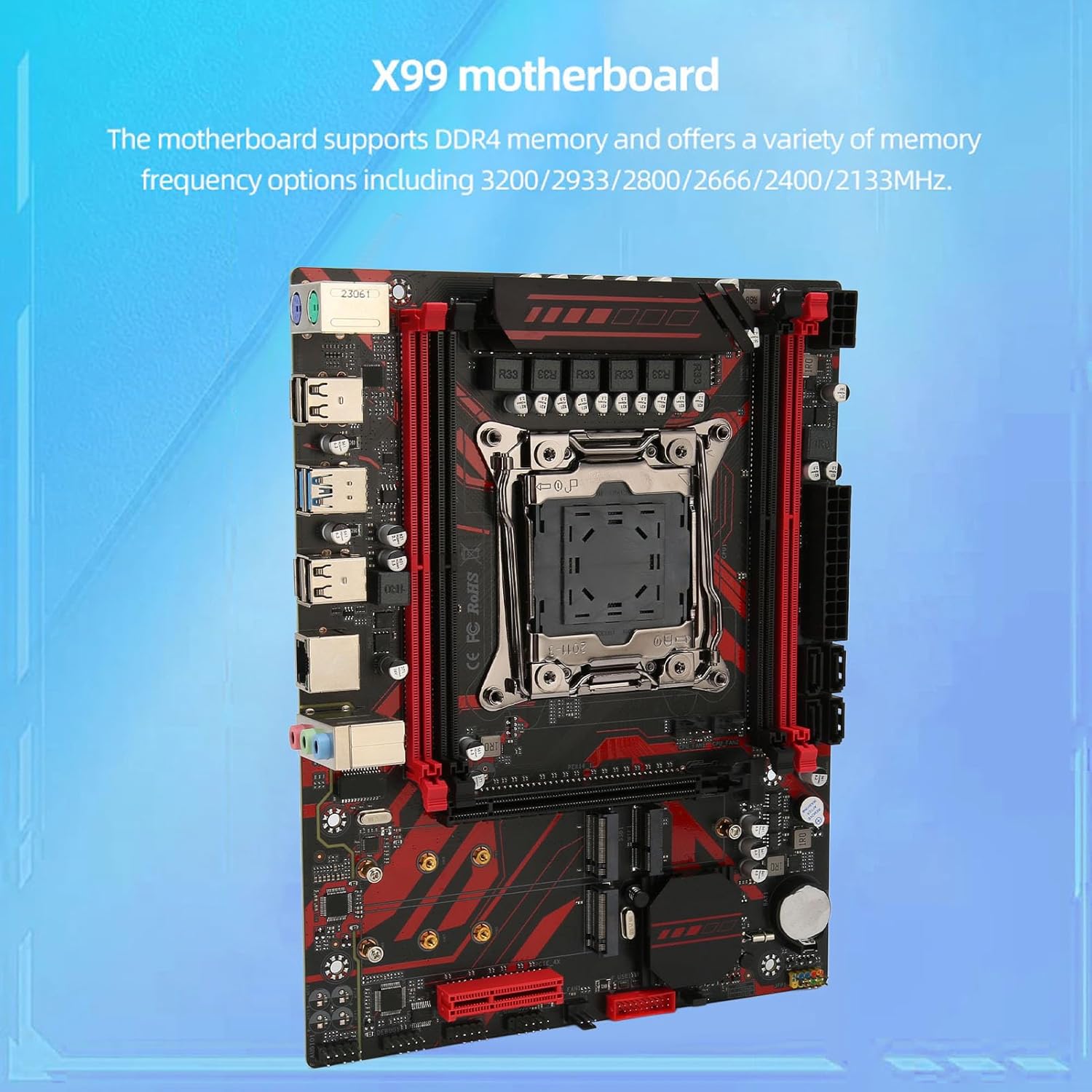 X99 LGA 2011 V3 Gaming Motherboard,Micro ATX Motherboard with RTL8111G Gigabit LAN Card 4 Channel DDR4 Dual M.2 Slots