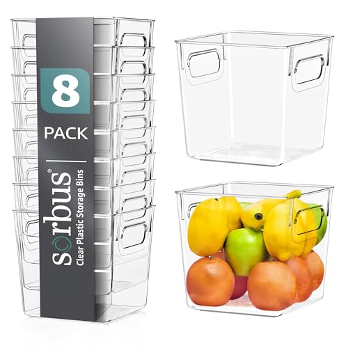 Sorbus Large Clear Plastic Storage Bins for Shelves, Clothes, with Handle - Clear Storage Bins, Drawer, Shelf, Closet, Pantry, Fridge, Freezer Organizer Bins, Closet Organizers and Storage (8 pack)