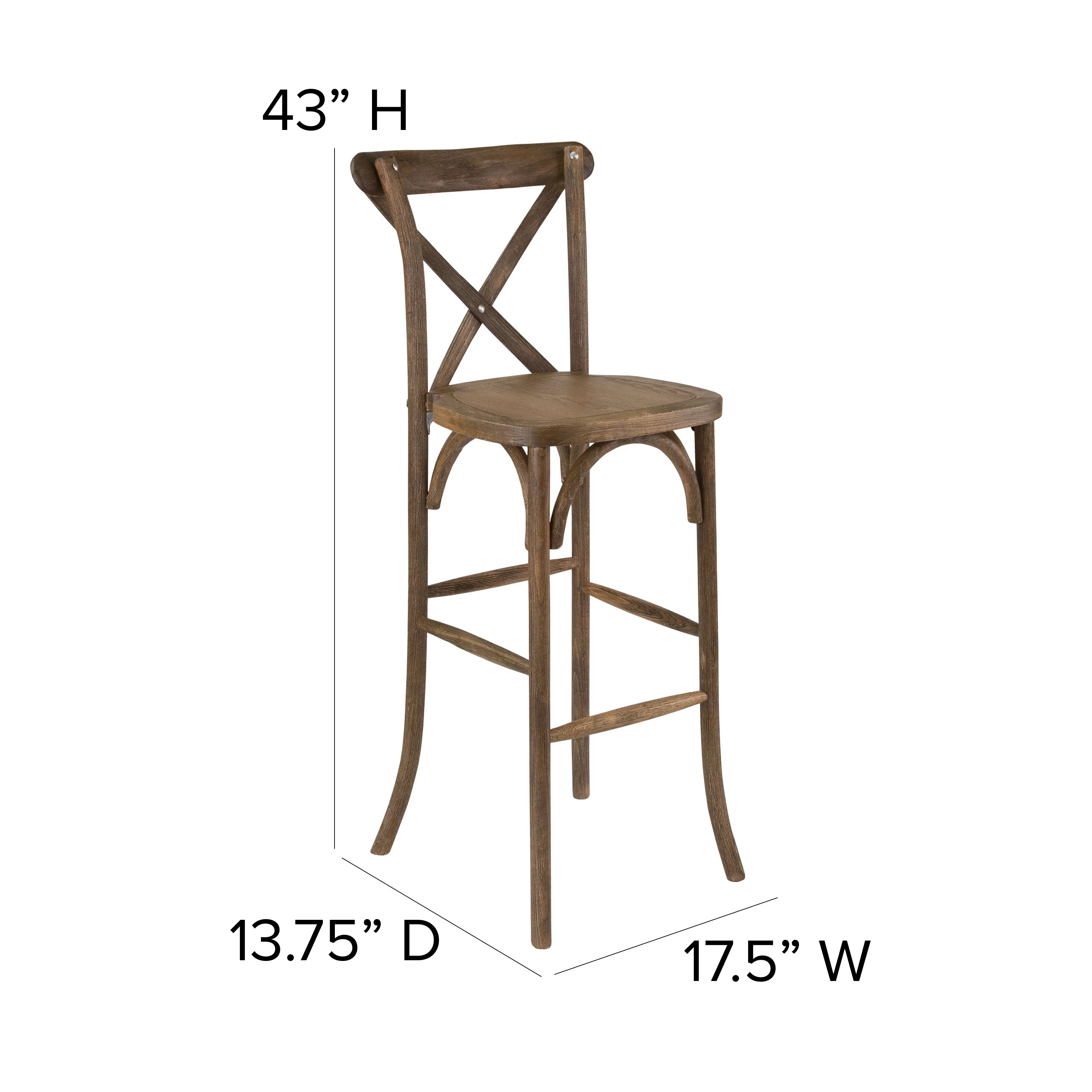 BizChair Dark Antique Wood Cross Back Barstool