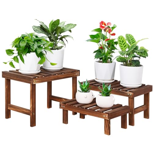 3 Tiered Small Plant Stands Shelf Indoor Outdoor,Wood Flower Pot Stand Holders Rack,Freestanding Corner Ladder Shelves for Plants Succulent Cactus,on Patio,Desktop,Window