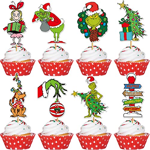 48Pcs Christmas Cupcake Toppers & Cake Decorations - Christmas & Birthday Party Supplies