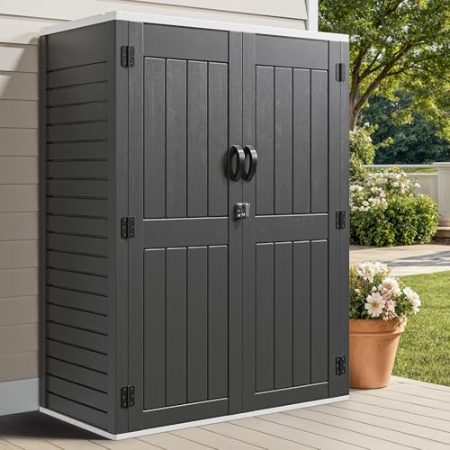 YITAHOME 59 cuft Outdoor Vertical Storage Shed, Tall Storage Shed Outdoor w/o Shelf, Outdoor Waterproof Storage Cabinet for Garage, Pool Storage, Garden Shed Outdoor Storage, Light Gray