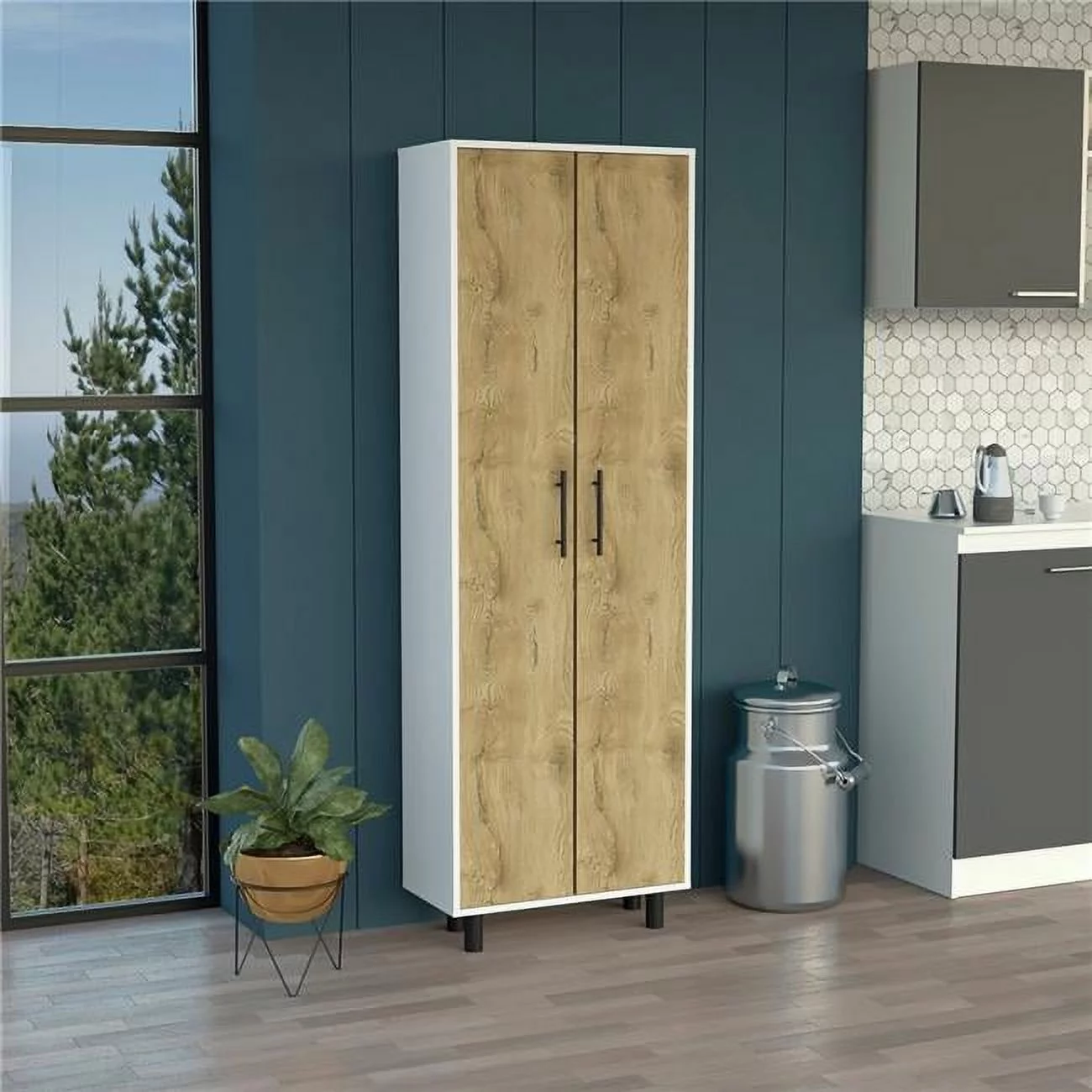 Depot E-Shop DE-MLB8976 12 x 4 in. Albany Wall Mounted Cabinet with Broom Hangers & Metal Handles, White