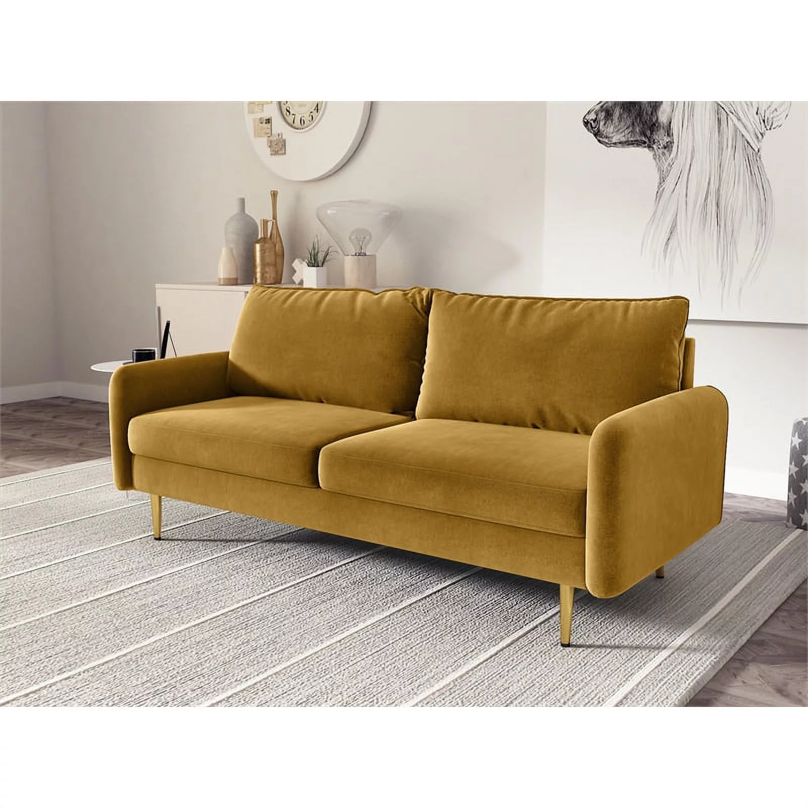 Kingway Furniture Almor Velvet Living Room Sofa in Ginger