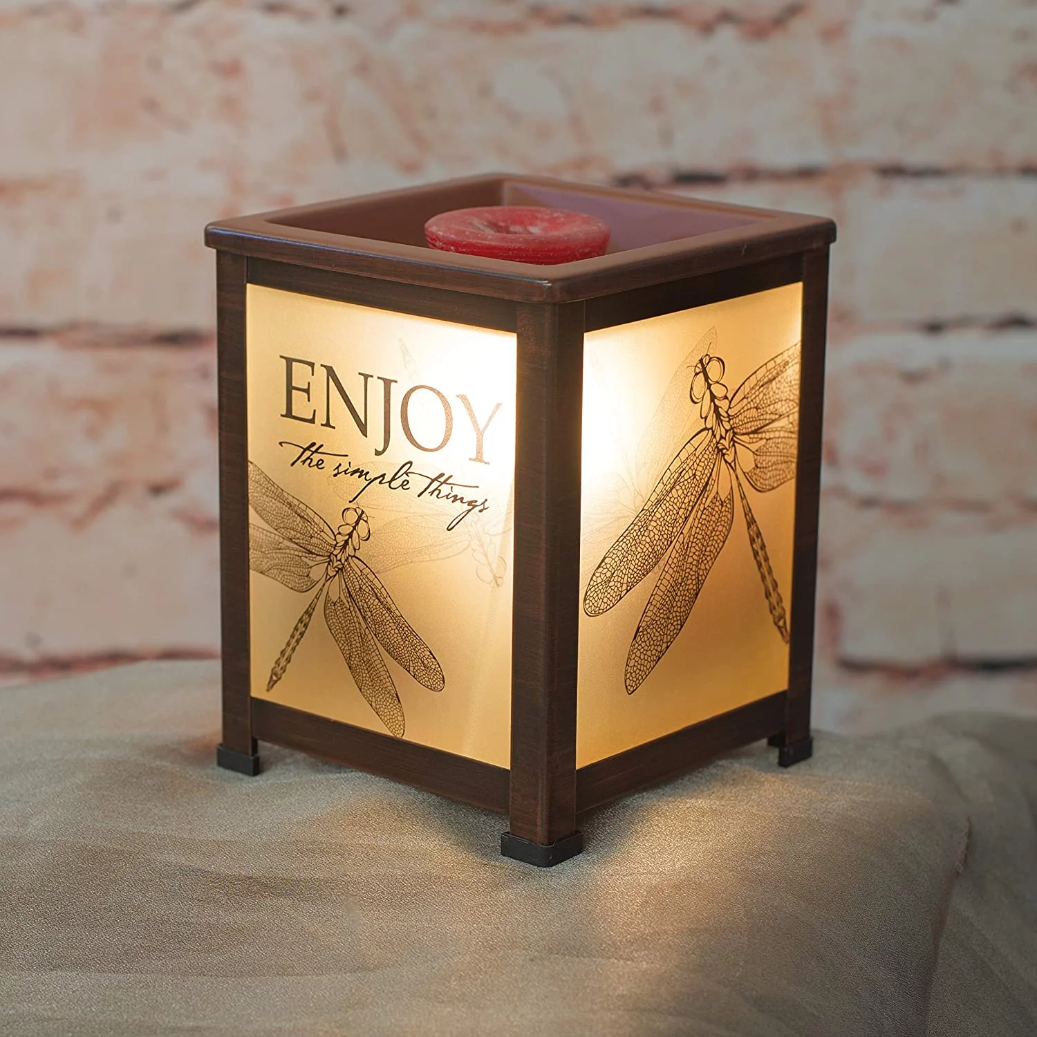 Enjoy Simple Things Dragonfly Copper Tone Metal Electrical Wax Tart & Oil Glass Lantern Warmer