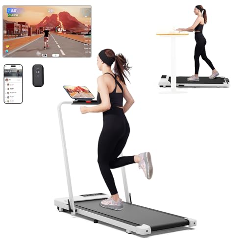 SupeRun 3 in 1 Folding Treadmills for Home Small, 3.0HP Under Desk Treadmill, Walking Pad Treadmill 300 lb Capacity with Remote & APP Control, LED Display, Powerful Quiet Walking Pad with Handle Bar