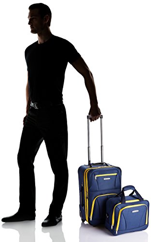 Rockland Fashion Softside Upright Luggage Set, Expandable, Kensington, Black and White, 2-Piece(14/19)