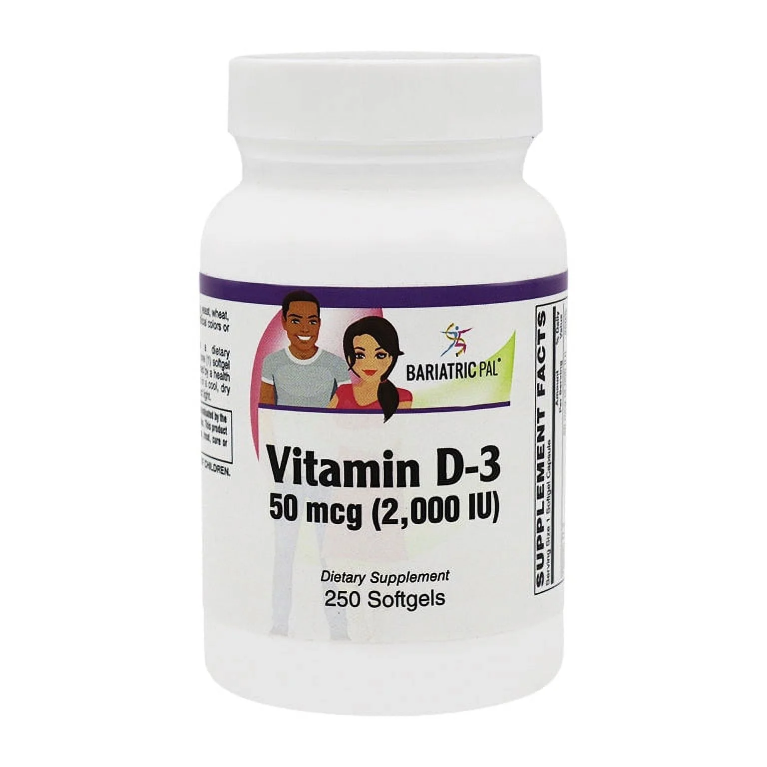 Vitamin D-3 50mcg (2,000 IU) - Easy Swallow Vegetarian Softgels by BariatricPal Size: 250 Count