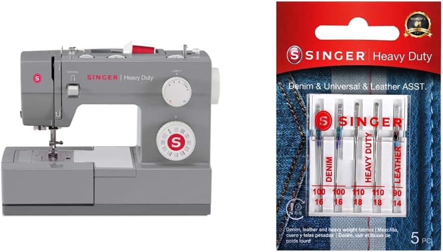 SINGER Sewing 4432 Heavy Duty Extra-High Speed Sewing Machine with Metal Frame and Stainless Steel Bedplate & Universal Heavy Duty Machine Needles -5/Pkg