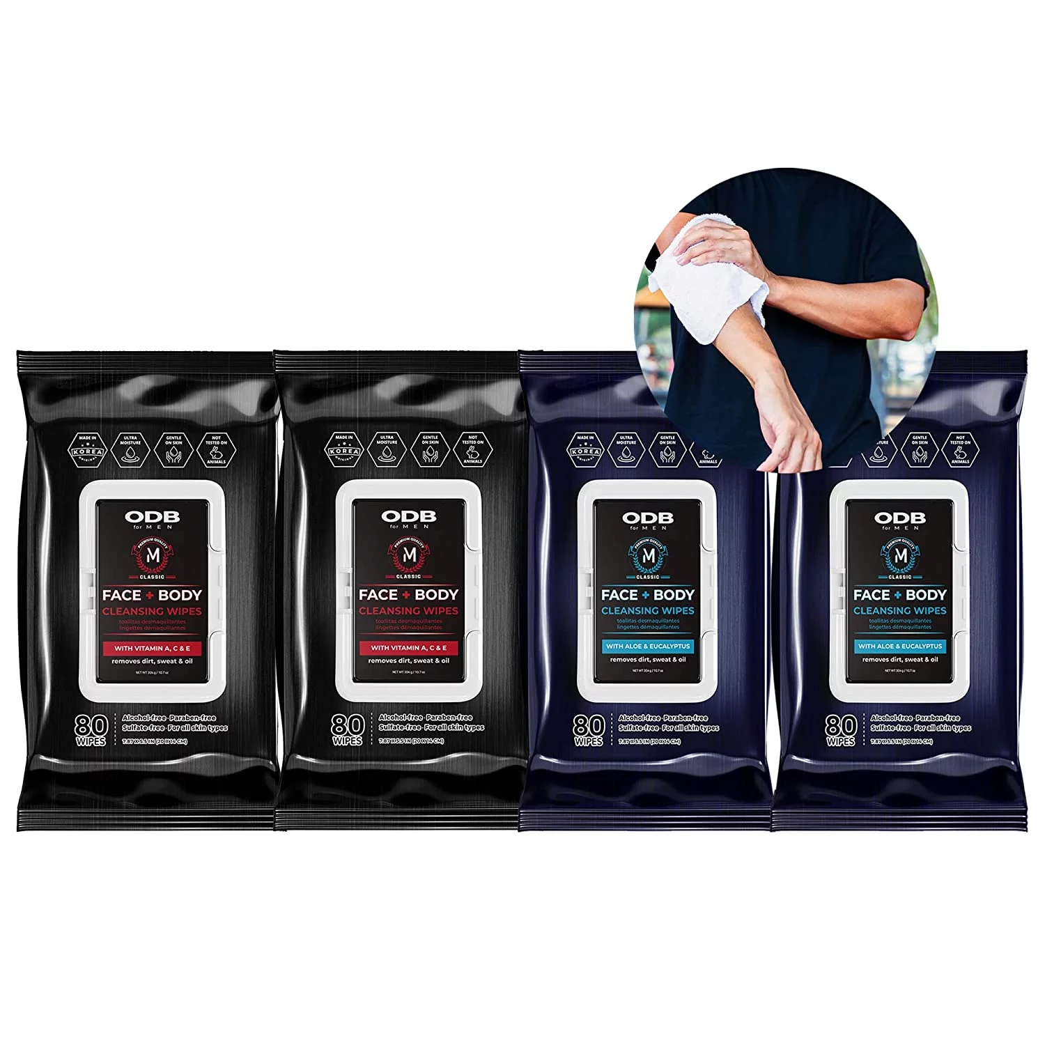 Original Derma Beauty for Men 320 Wipes Man's Face and Body Cleansing Wipes for Dry Skin (Aloe & Vitamin)