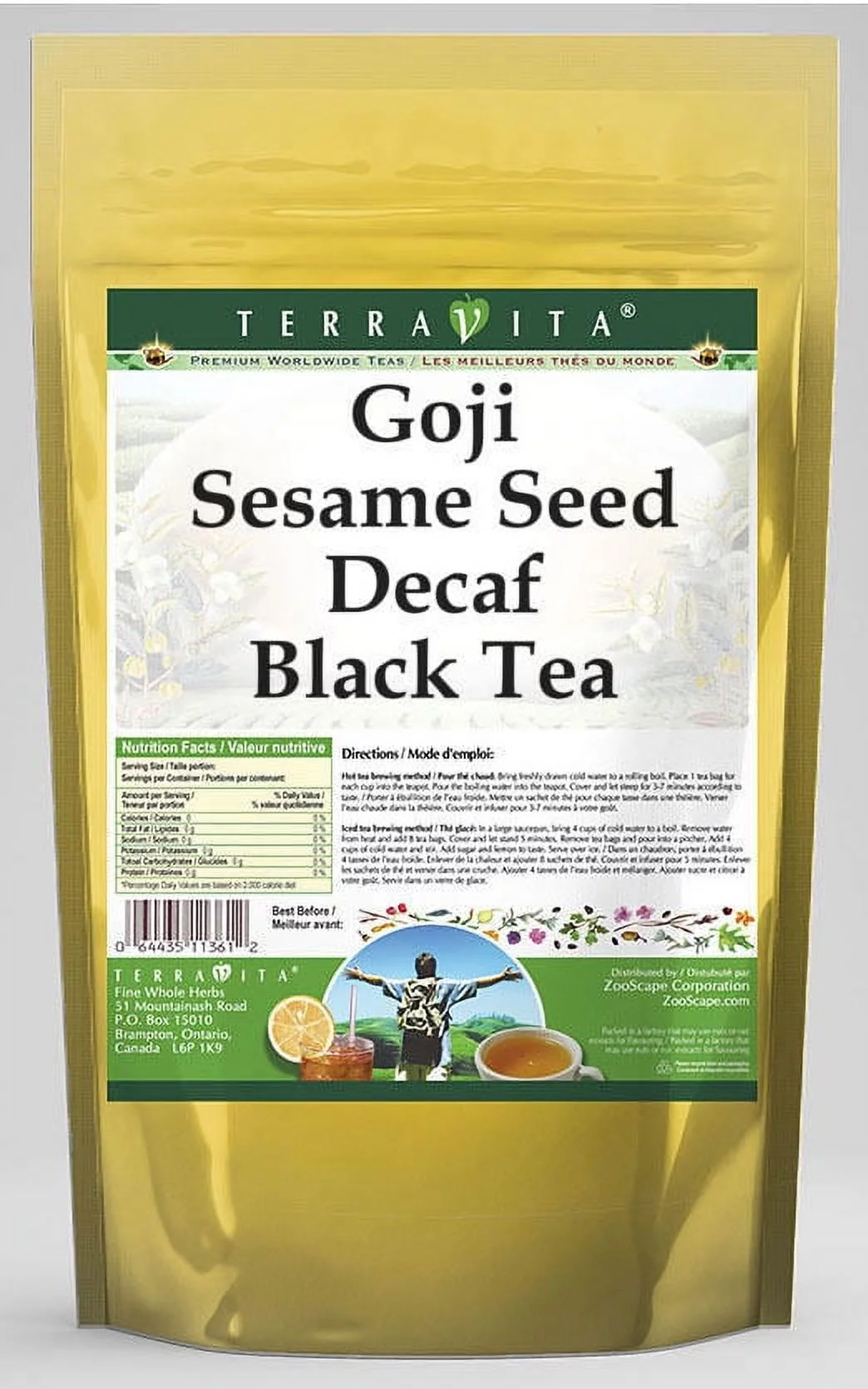 TerraVita Goji Sesame Seed Decaf Black Tea, (Goji Sesame Seed Decaf, Black Tea Bags, 50 Tea Bags, 1-Pack, Zin: 542542)