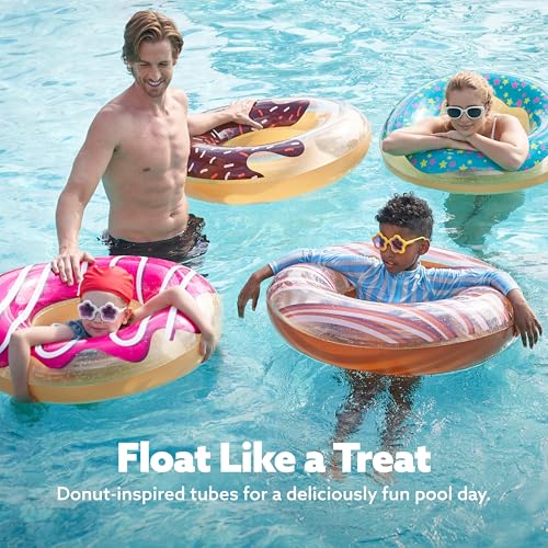 Sloosh 4 Pack Inflatable Pool Floats, Pool Tube Rings, Swim Tubes, Floaties Toys, Beach Swimming Party Toys for Kids and Adults