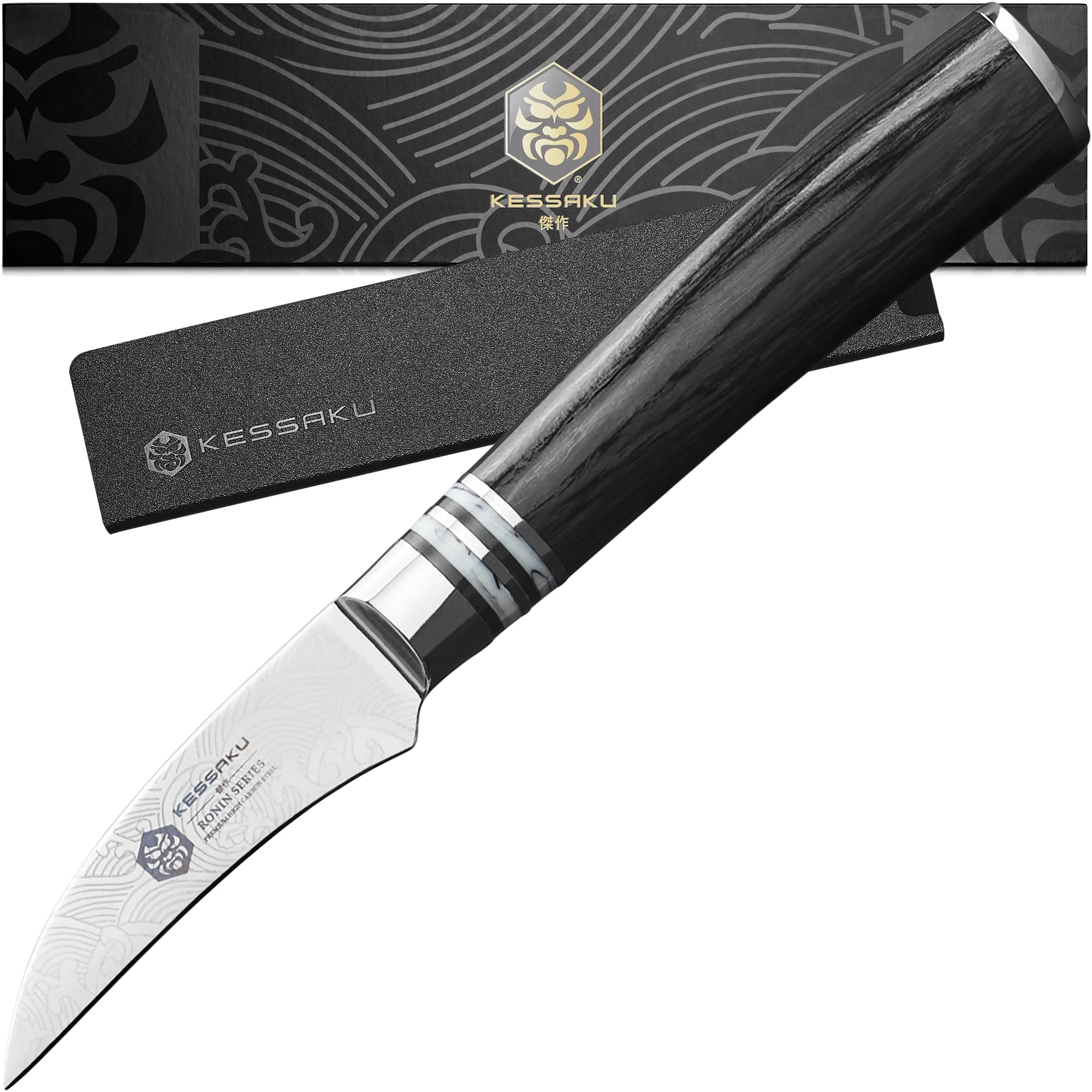 Kessaku 2.75-Inch Bird's Beak Tourne Paring Knife - Ronin Series - Forged High Carbon 7Cr17MoV Stainless Steel - Pakkawood Handle with Blade Guard