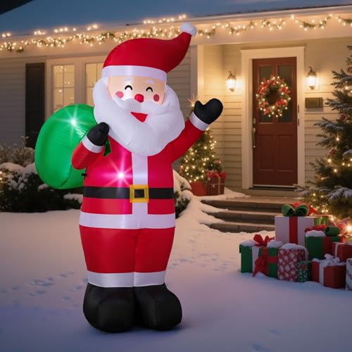 8FT Christmas Inflatable Santa, LED-lit Outdoor Blow up Santa Claus Decoration, Classic Standing Santa Inflatables Christmas Decoration for Towering Yard Lawn Patio Displays