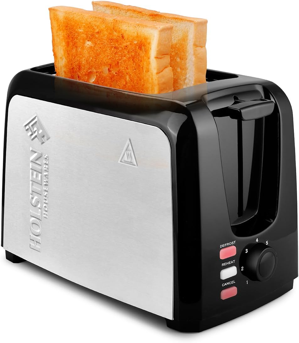 Holstein Housewares 2-Slice Toaster with 7 Browning Control Settings, Black - Great to Toast Bread, Bagels and Waffles