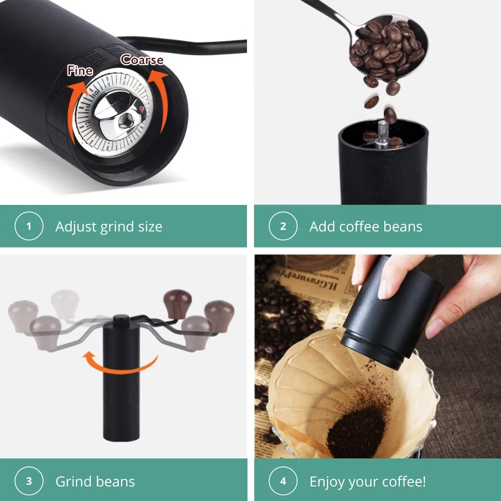 West Coast Chef Manual Burr Coffee Grinder - Precision Steel Burr Grinder With Coarseness Adjustment Dial, Conical Burr Grinder, Coffee Bean Grinder, Manual Coffee Grinder, Hand Coffee Grinder