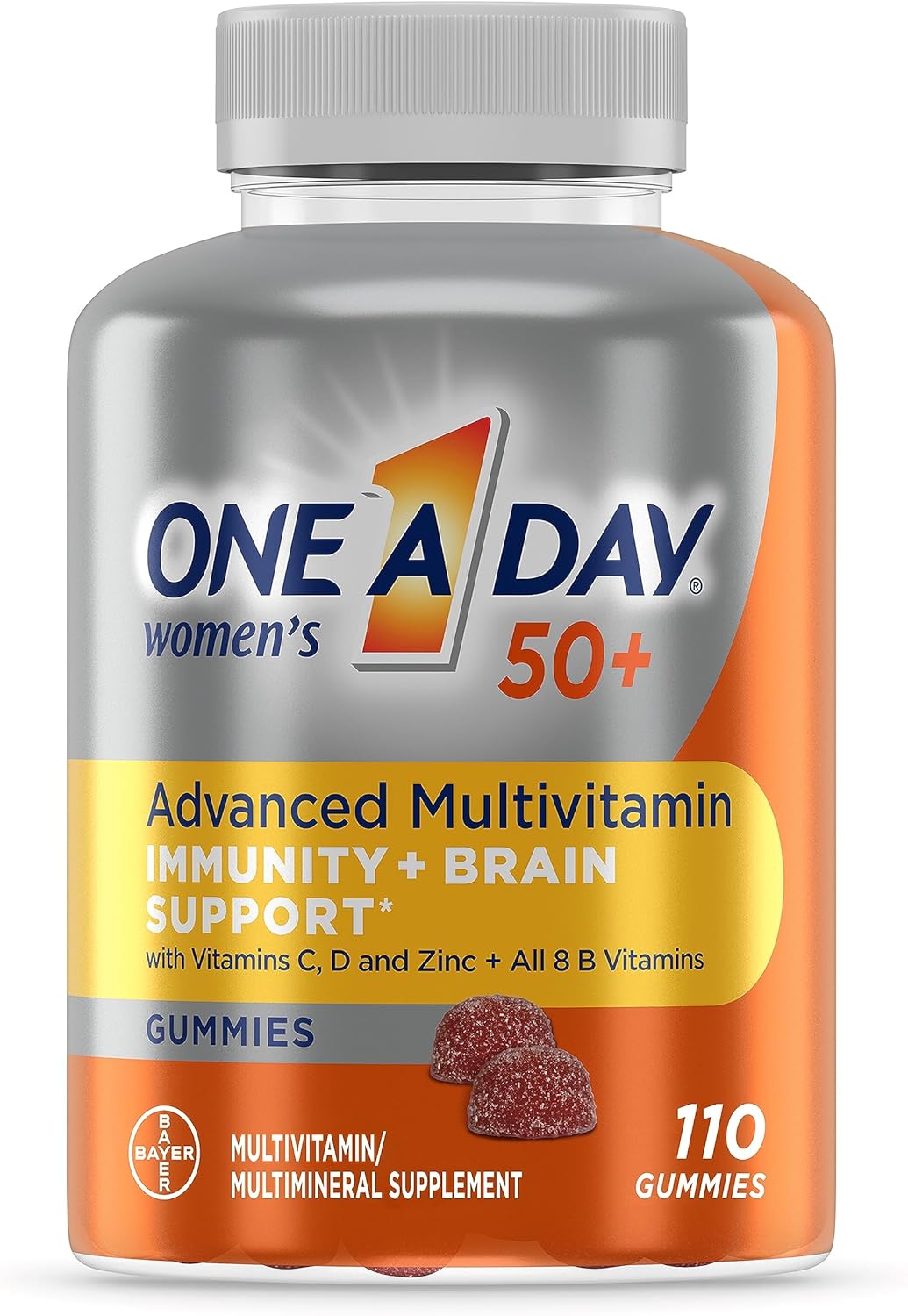 One A Day Women’s 50+ Gummies, Advanced Multivitamin For Women, Vitamins for Brain Support and Immunity Support, Multivitamins with Super 8 B Vitamin Complex, 110 Count