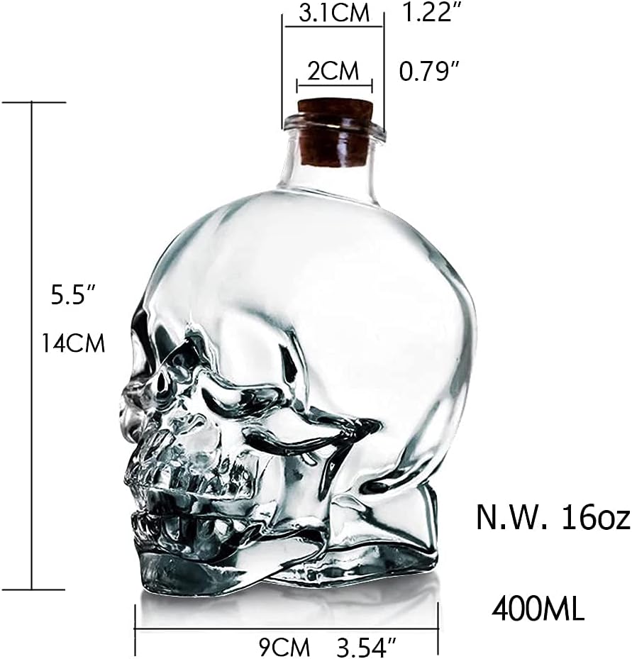 Skull Decanter Lead-free Glass Skull Prop Whiskey Bottle With Cork Stopper (400ML)