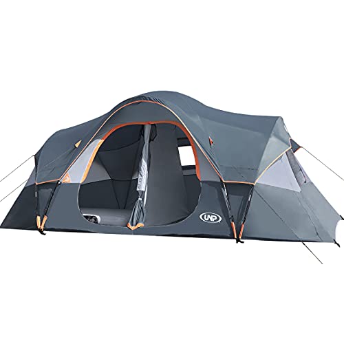 UNP Camping Tent 10-Person-Family Tents, Parties, Music Festival Tent, Big, Easy Up, 5 Large Mesh Windows, Double Layer, 2 Room, Waterproof, Weather Resistant, 18ft x 9ft x78in