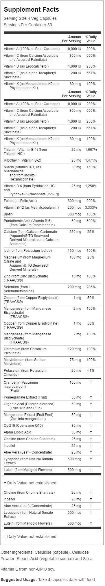 NOW Supplements, Eve™ Women's Multivitamin with Cranberry, Alpha Lipoic Acid and CoQ10, plus Superfruits - Pomegranate, Acai & Mangosteen, Iron-Free, 120 Veg Capsules