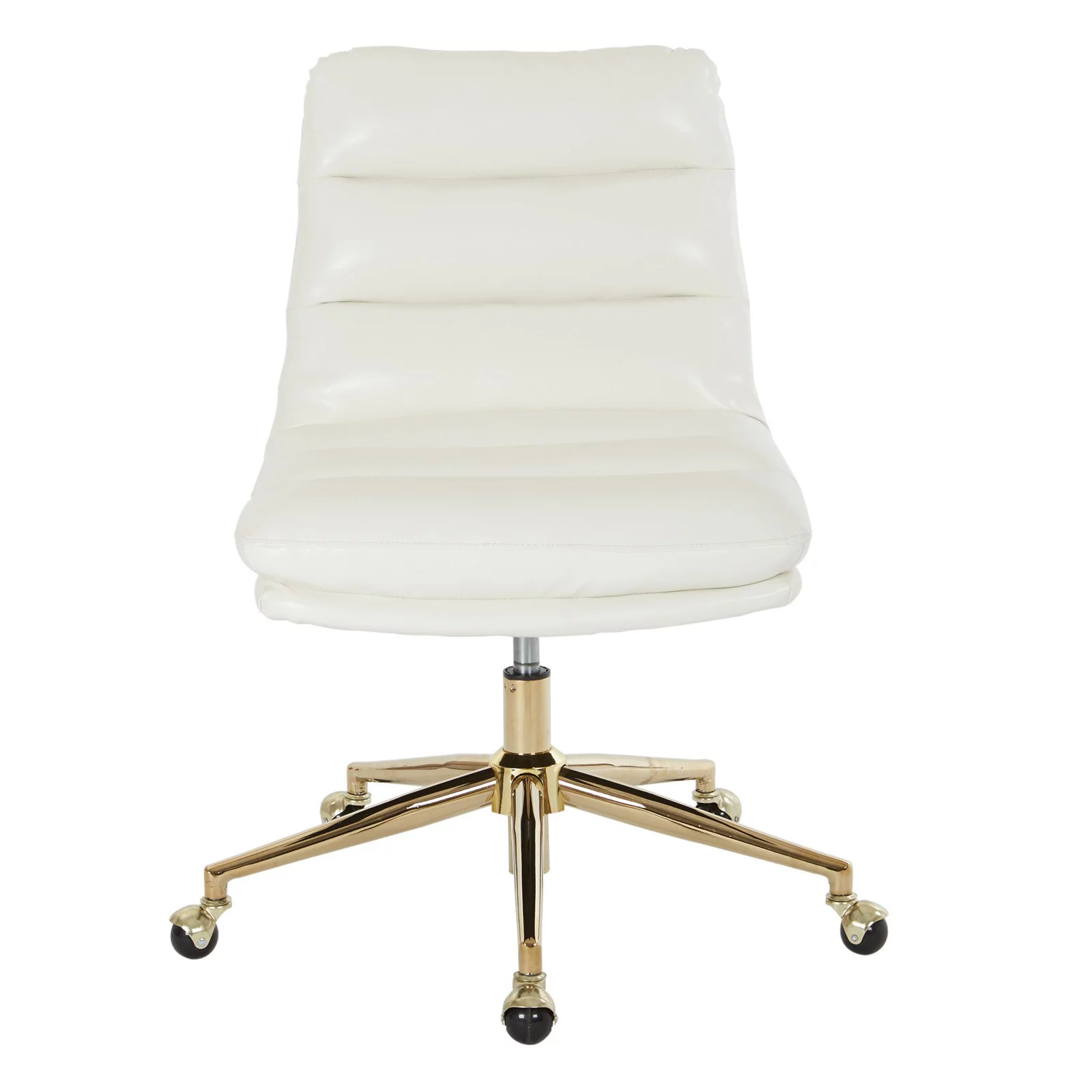 OSP Home Furnishings Legacy Office Chair in Deluxe White Faux Leather with Gold Base