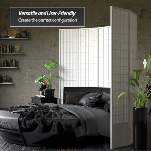 Red Lantern 7 ft. Tall Window Pane Shoji Screen-White-3 Panels Room Divider