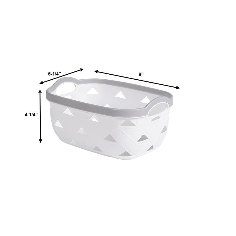 White Plastic Basket with Handles/Storage Organizers - Pantry Baskets, Bins for Shelves, Organizer and Storage for Bathroom, Bedrooms, Kitchens and More (3, Small)