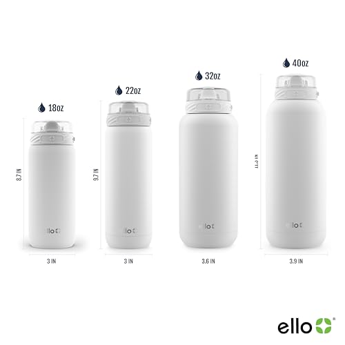 Ello Cooper 32oz Stainless Steel Water Bottle with Straw and Carry Handle, Double Walled and Vacuum Insulated Metal, Leak Proof Locking Lid with Soft Silicone Spout, Reusable, BPA Free, Yucca
