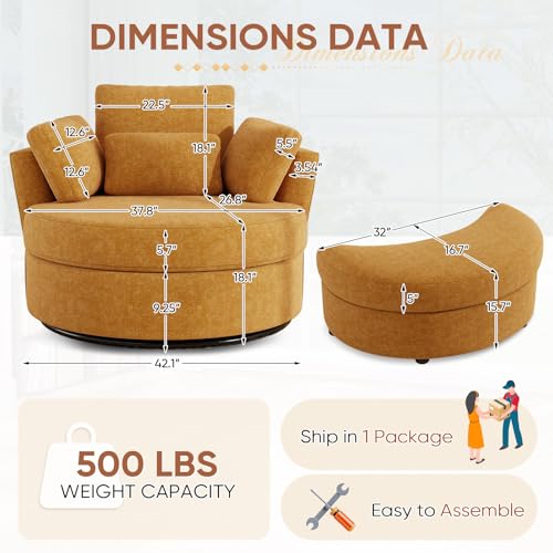 Oversized Swivel Accent Chair with Half Moon Storage Ottoman, 42