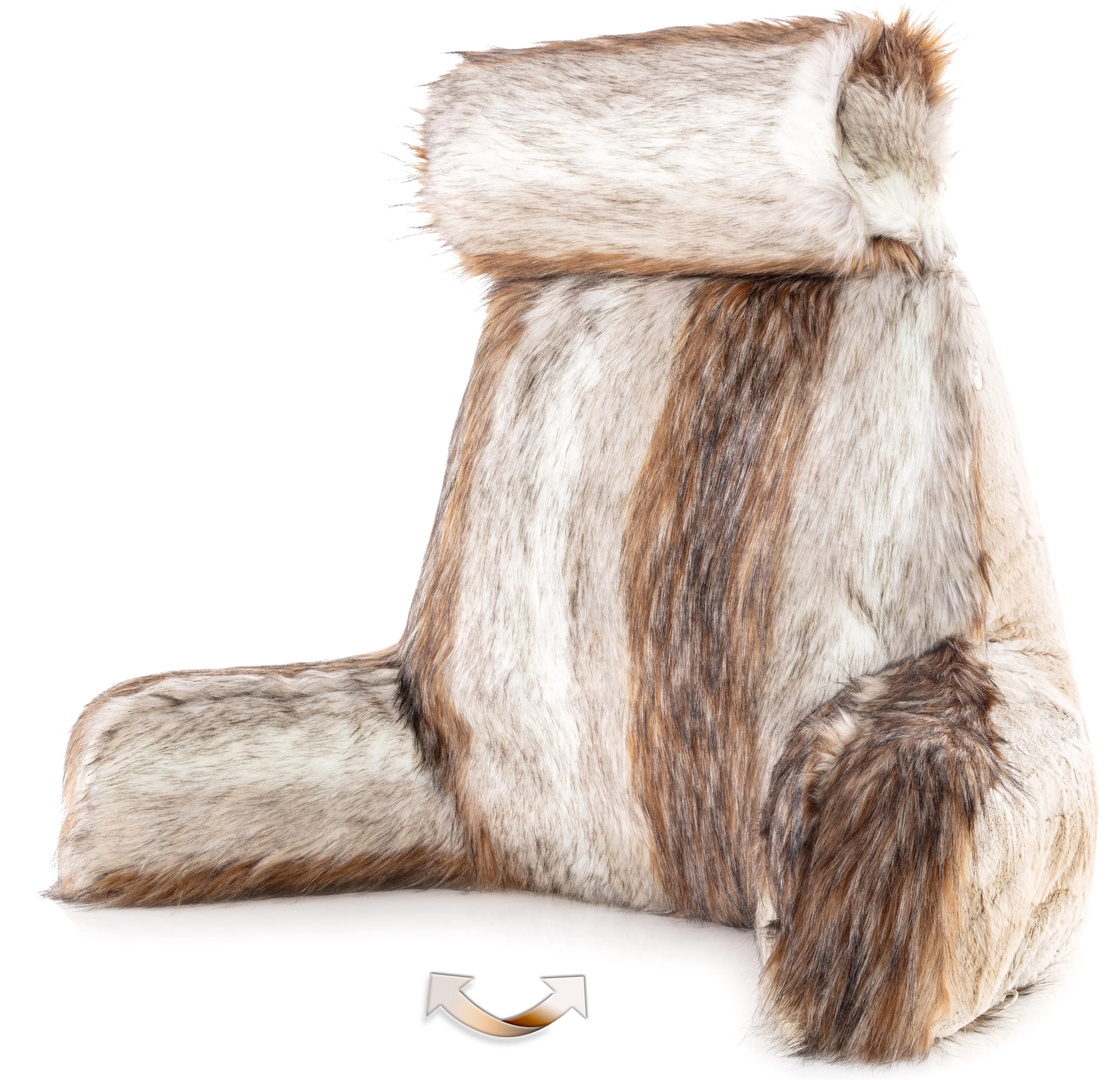 Medium Husband Pillow - Rare Baby Coyote Fabulous Faux Fur Backrest, Two-tone Reversible Double Sided Reading & Bed Rest Pillow with Arms & Neck Roll