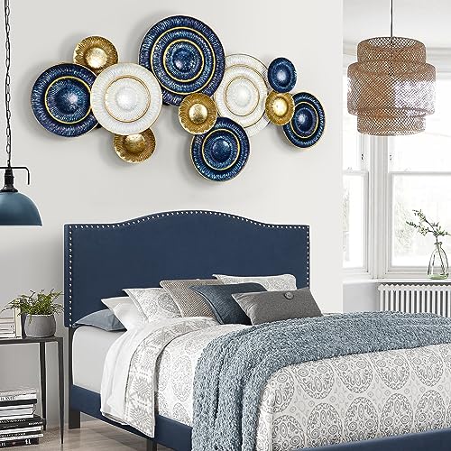 KEQAM Metal Wall Art for Living Room,Large Metal Wall Decor,Modern Luxury Wall Sculpture,3D Lotus Leaf Wall Decor For Living Room,Dining Room Bedroom Outdoor 50''x26''