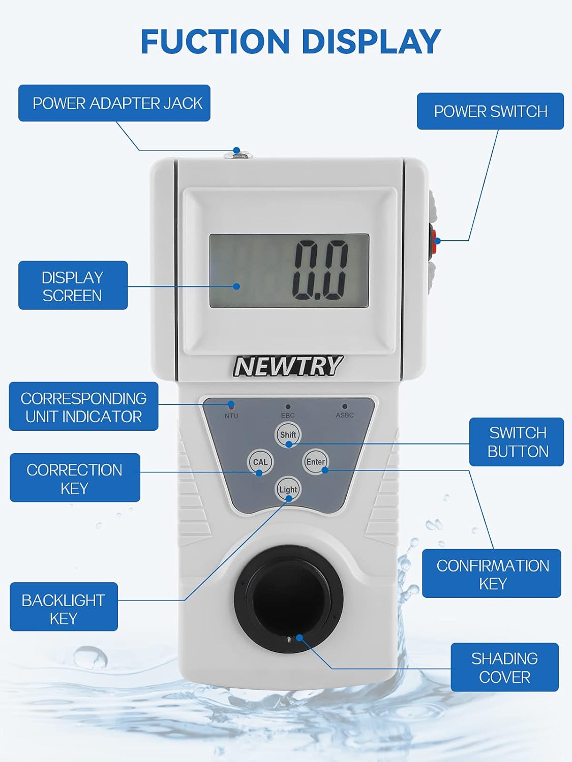 NEWTRY Lab Turbidity Meter Portable Digital Water Turbidimeter Handheld Turbidimetro Turbidity Cube 0~200 NTU, ISO7027 Compliant, 90°Scattered Light Accuracy 0.1 with Backlight