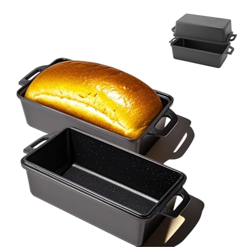 9x5 Inch Cast Iron Loaf Pan with Lid - 2 Piece Set | Even Heat Distribution Bread Baking Pan for Homemade Bread, Cake, Meatloaf| Oven/Stove Safe | Heavy-Duty Non-Stick Pans for Kitchen