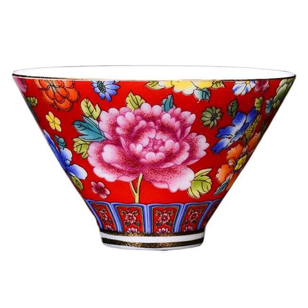 Panda Superstore  2.5 oz Flower Handmade Enamel Painted Porcelain Chinese Kungfu Wine & Tea Cup, Red
