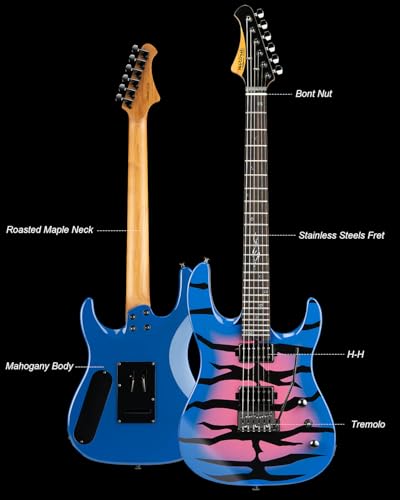 WestCreek Aetheris Solid Body Electric Guitar, Mahogany Body, Maple Neck, Rosewood Fretboard, Rounded End Frets, Bone Nut, 24 Frets (Blue)