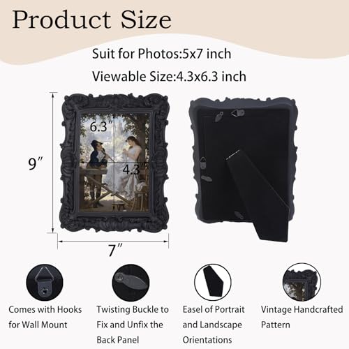 Antique Picture Frames 8x10 Vintage Victorian Ornate Picture Frames with Front Glass Wall Mount and Tabletop Gothic Home Decor Retro Gallery Wall Art,1 Pack,Black