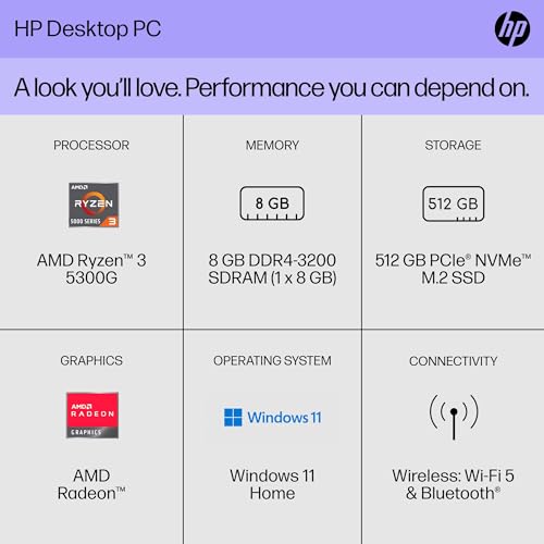 HP Everyday Desktop Computer PC - AMD Ryzen 3 5300G Processor(up to 4GHz), 32GB RAM, 1TB PCIe SSD, 2TB HDD, for Business, Study, Videos, and Gaming, Wi-Fi, Bluetooth, Windows 11 Pro with Gaming Mouse