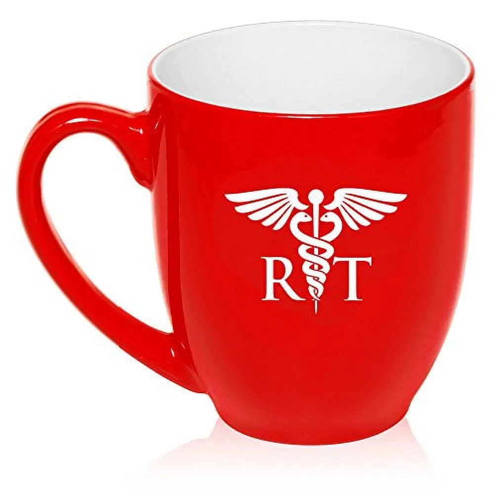 16 oz Large Bistro Mug Ceramic Coffee Tea Glass Cup RT Respiratory Therapist Therapy (Red)